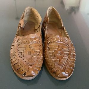 Brown leather huarache sandals